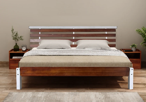 Rubberwood Double Bed and Mattress Combo (Brown)